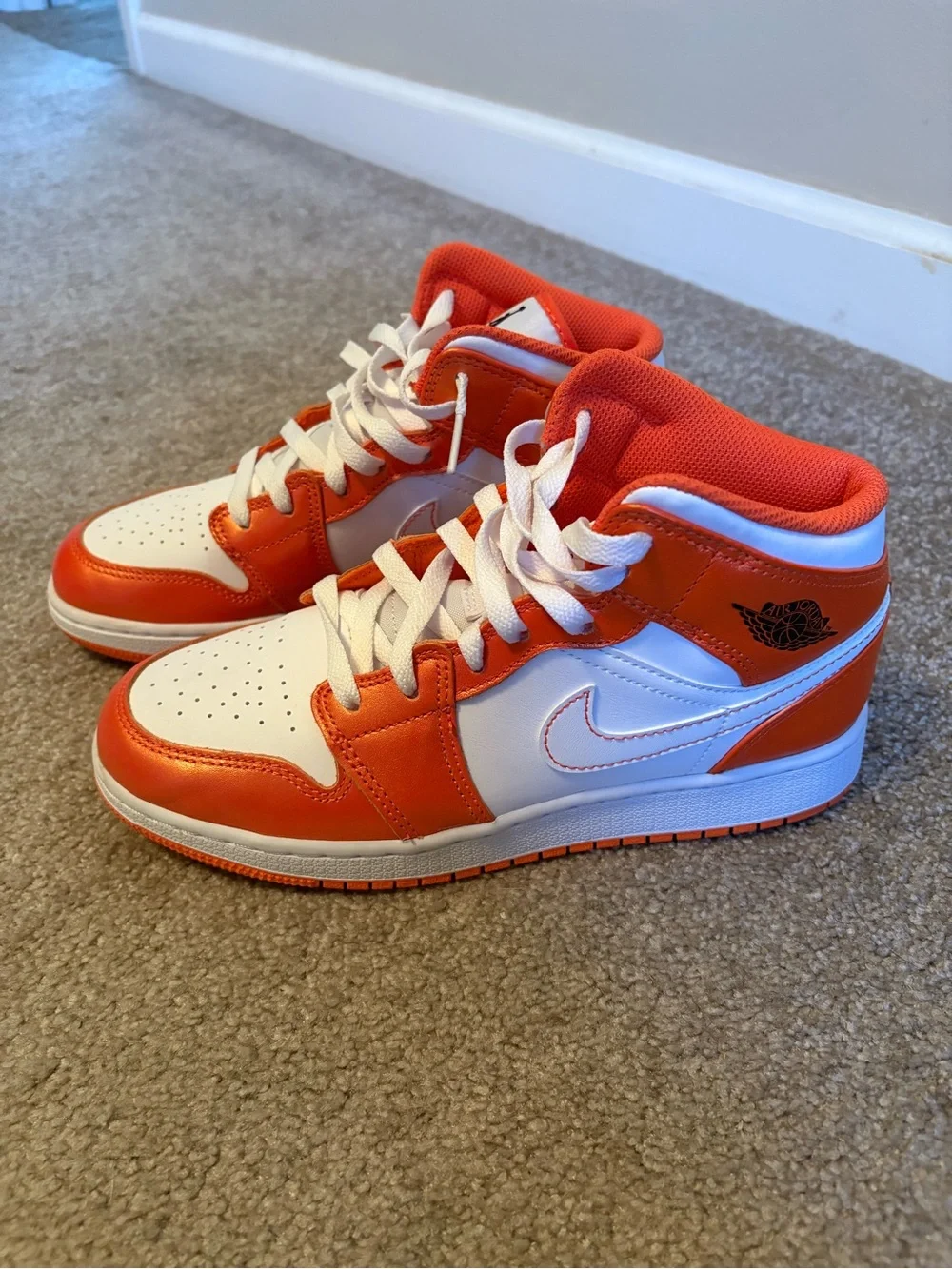 Jordan Kids Orange & White Mid-Top Sneakers